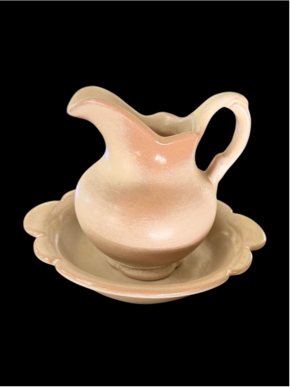 Frankoma 30B Creamer w/ Underplate Tan Satin Glaze Mid Century Pottery Set - Picture 2 of 6